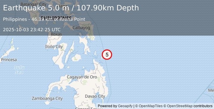 Earthquake PHILIPPINE ISLANDS REGION (5.0 mb) (2025-10-03 23:42:12 UTC)