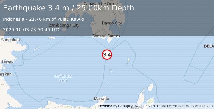 Earthquake KEPULAUAN SANGIHE, INDONESIA (3.4 m) (2025-10-03 23:50:45 UTC)