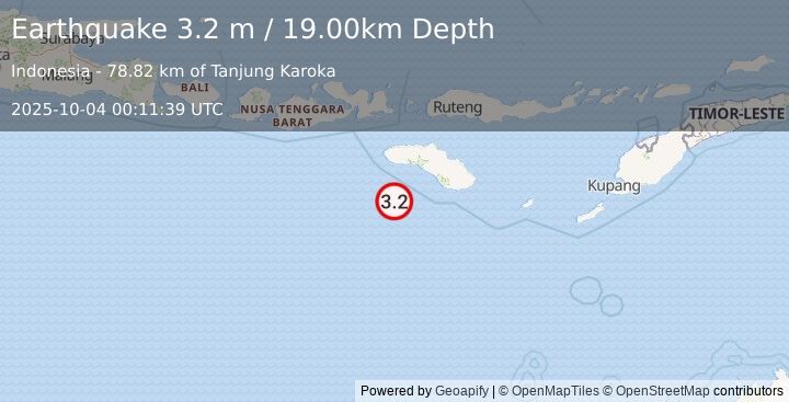 Earthquake SUMBA REGION, INDONESIA (3.2 m) (2025-10-04 00:11:39 UTC)