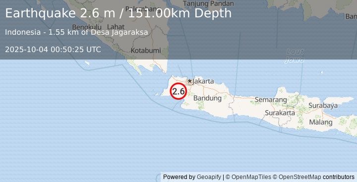 Earthquake JAVA, INDONESIA (2.6 m) (2025-10-04 00:50:25 UTC)