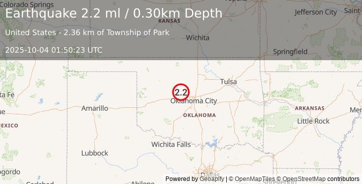 Earthquake OKLAHOMA (2.2 ml) (2025-10-04 01:50:23 UTC)