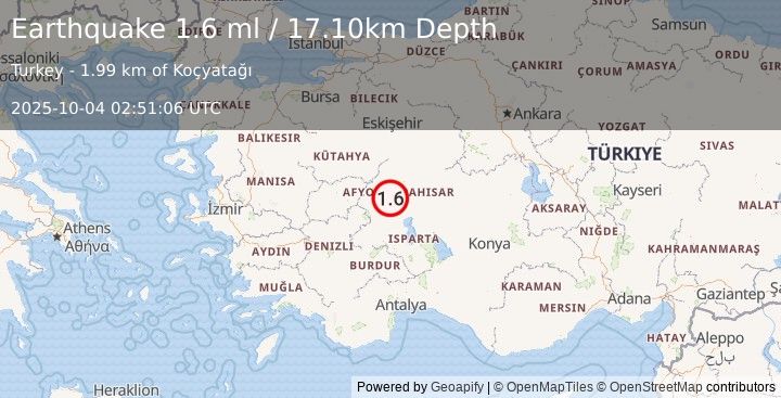 Earthquake WESTERN TURKEY (1.6 ml) (2025-10-04 02:51:06 UTC)