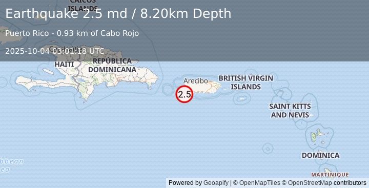 Earthquake PUERTO RICO REGION (2.5 md) (2025-10-04 03:01:18 UTC)