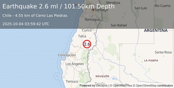 Earthquake MAULE, CHILE (2.6 ml) (2025-10-04 03:59:42 UTC)