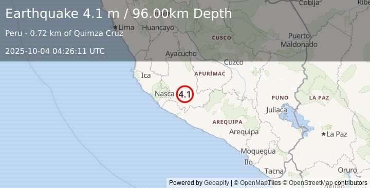 Earthquake CENTRAL PERU (4.1 m) (2025-10-04 04:26:11 UTC)