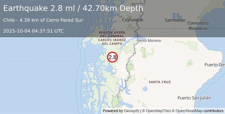 Earthquake AISEN, CHILE (2.8 ml) (2025-10-04 04:37:51 UTC)