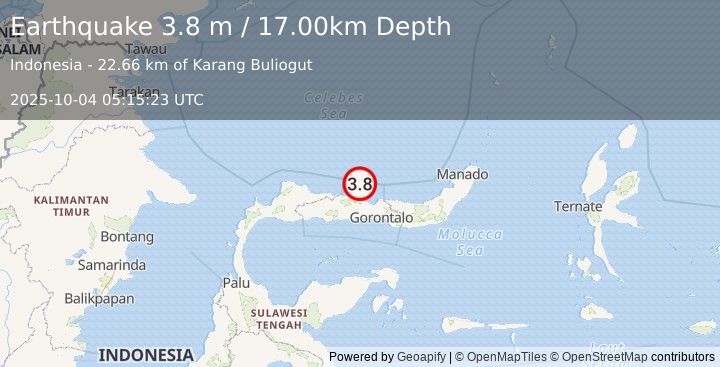 Earthquake MINAHASA, SULAWESI, INDONESIA (3.8 m) (2025-10-04 05:15:23 UTC)