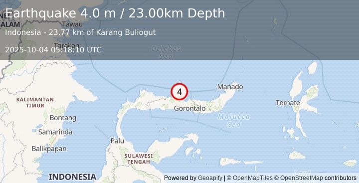 Earthquake MINAHASA, SULAWESI, INDONESIA (4.0 m) (2025-10-04 05:18:10 UTC)