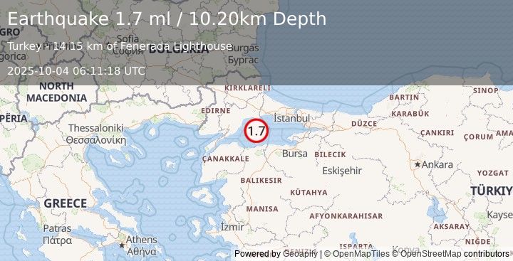 Earthquake WESTERN TURKEY (2.0 ml) (2025-10-04 06:11:16 UTC)