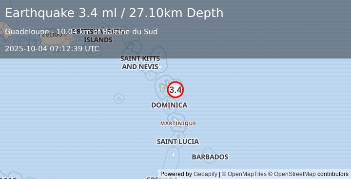 Earthquake GUADELOUPE REGION, LEEWARD ISL. (3.4 ml) (2025-10-04 07:12:39 UTC)