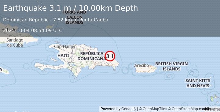 Earthquake DOMINICAN REPUBLIC REGION (3.1 m) (2025-10-04 08:54:09 UTC)