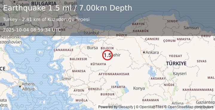 Earthquake WESTERN TURKEY (1.5 ml) (2025-10-04 08:59:34 UTC)