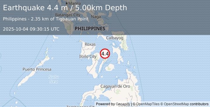 Earthquake NEGROS- CEBU REG, PHILIPPINES (4.4 m) (2025-10-04 09:30:15 UTC)
