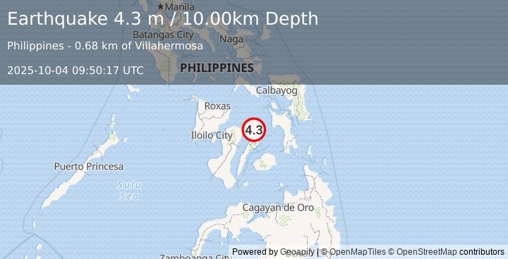 Earthquake NEGROS- CEBU REG, PHILIPPINES (4.3 m) (2025-10-04 09:50:17 UTC)