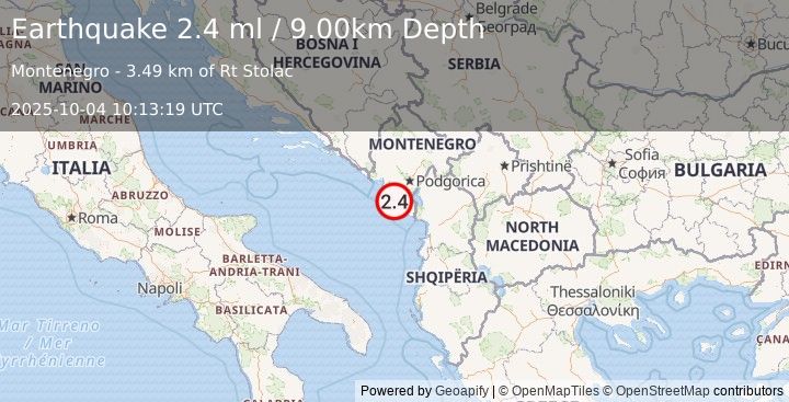 Earthquake ADRIATIC SEA (2.4 ml) (2025-10-04 10:13:20 UTC)
