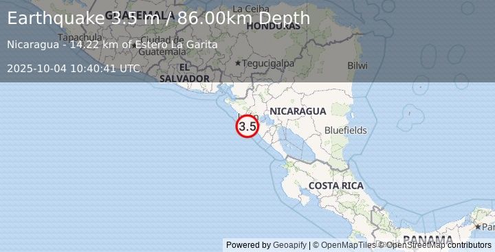 Earthquake NICARAGUA (3.5 m) (2025-10-04 10:40:41 UTC)