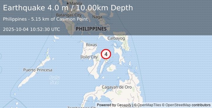 Earthquake NEGROS- CEBU REG, PHILIPPINES (4.0 m) (2025-10-04 10:52:30 UTC)