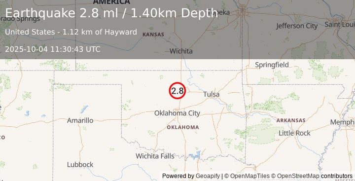 Earthquake OKLAHOMA (2.8 ml) (2025-10-04 11:30:42 UTC)