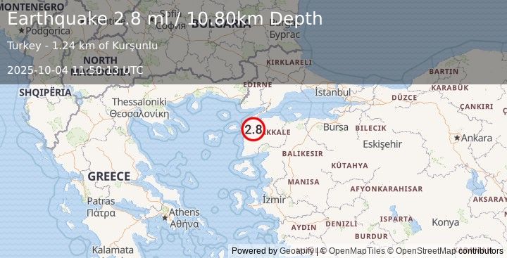 Earthquake WESTERN TURKEY (2.6 ml) (2025-10-04 11:50:13 UTC)