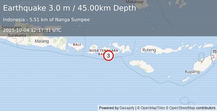 Earthquake SUMBAWA REGION, INDONESIA (3.0 m) (2025-10-04 12:17:31 UTC)