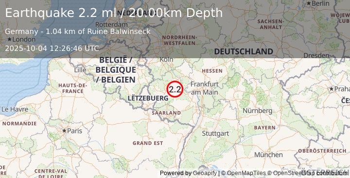 Earthquake GERMANY (2.2 ml) (2025-10-04 12:26:46 UTC)
