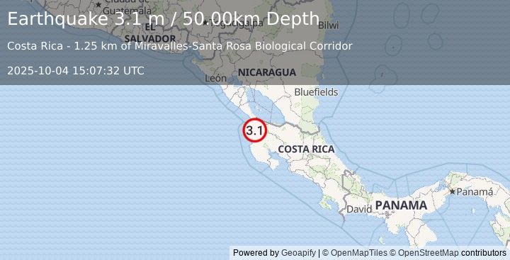 Earthquake COSTA RICA (3.1 m) (2025-10-04 15:07:32 UTC)