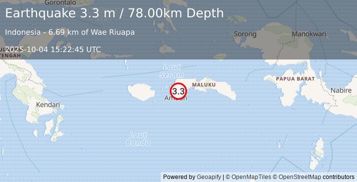 Earthquake SERAM, INDONESIA (3.3 m) (2025-10-04 15:22:45 UTC)