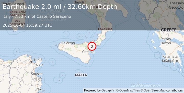 Earthquake SICILY, ITALY (2.0 ml) (2025-10-04 15:59:27 UTC)