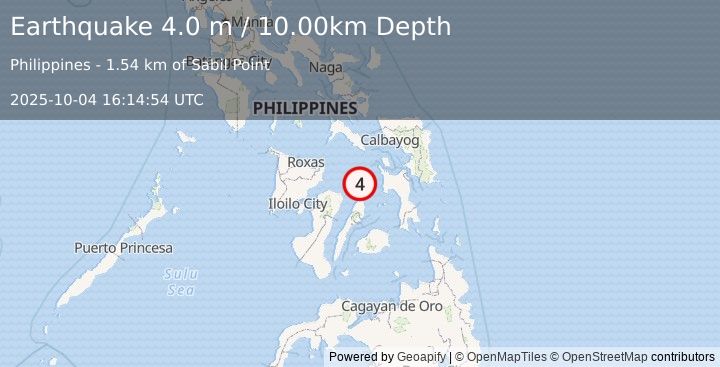 Earthquake VISAYAN SEA, PHILIPPINES (4.0 m) (2025-10-04 16:14:54 UTC)