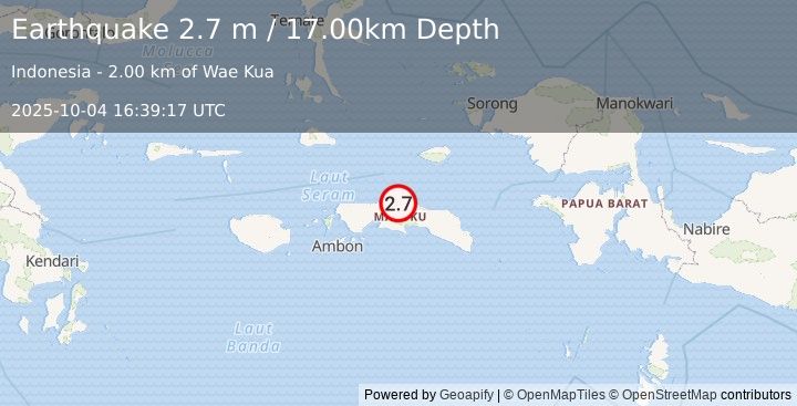 Earthquake SERAM, INDONESIA (2.7 m) (2025-10-04 16:39:17 UTC)