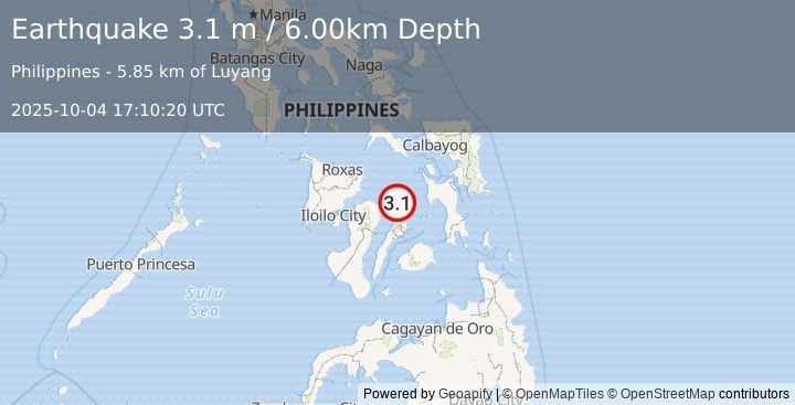 Earthquake NEGROS- CEBU REG, PHILIPPINES (3.1 m) (2025-10-04 17:10:20 UTC)