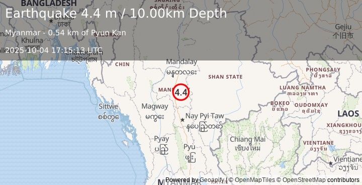 Earthquake MYANMAR (4.4 m) (2025-10-04 17:15:13 UTC)