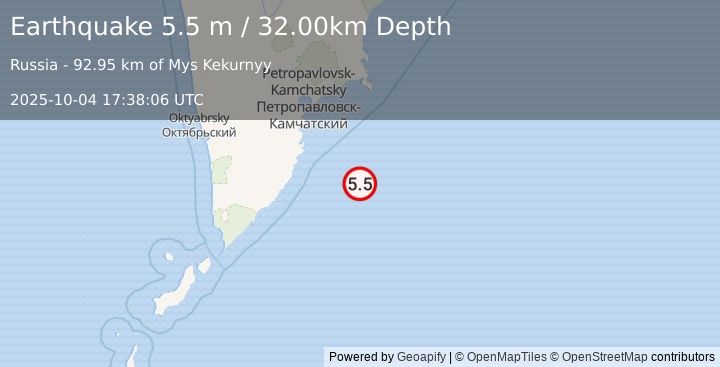 Earthquake OFF EAST COAST OF KAMCHATKA (5.2 mw) (2025-10-04 17:38:01 UTC)