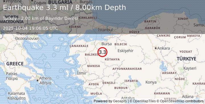 Earthquake WESTERN TURKEY (3.4 ml) (2025-10-04 19:06:04 UTC)