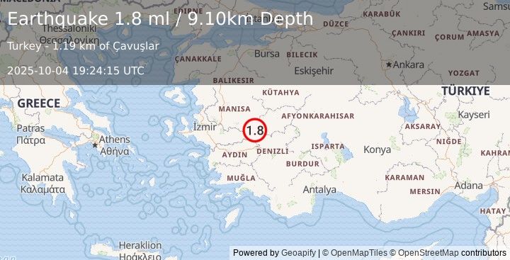 Earthquake WESTERN TURKEY (1.8 ml) (2025-10-04 19:24:15 UTC)