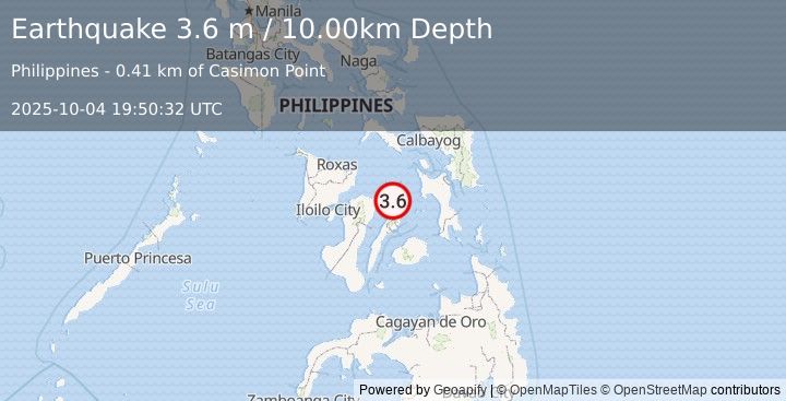 Earthquake NEGROS- CEBU REG, PHILIPPINES (3.6 m) (2025-10-04 19:50:32 UTC)