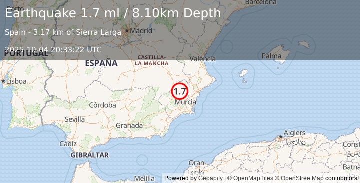 Earthquake SPAIN (1.7 ml) (2025-10-04 20:33:22 UTC)