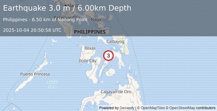 Earthquake LEYTE, PHILIPPINES (3.0 m) (2025-10-04 20:50:58 UTC)