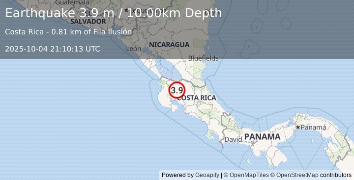 Earthquake COSTA RICA (3.9 m) (2025-10-04 21:10:13 UTC)