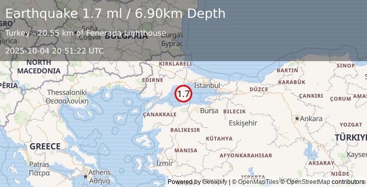 Earthquake WESTERN TURKEY (1.7 ml) (2025-10-04 20:51:20 UTC)