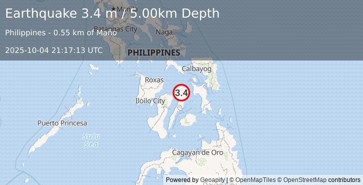 Earthquake VISAYAN SEA, PHILIPPINES (3.4 m) (2025-10-04 21:17:13 UTC)