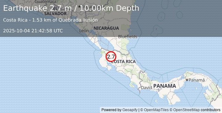 Earthquake COSTA RICA (2.7 m) (2025-10-04 21:42:58 UTC)