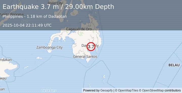 Earthquake MINDANAO, PHILIPPINES (3.7 m) (2025-10-04 22:11:49 UTC)
