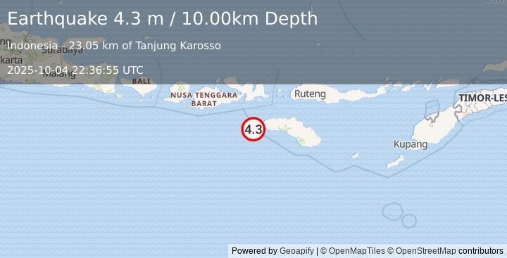 Earthquake SUMBAWA REGION, INDONESIA (4.3 m) (2025-10-04 22:36:55 UTC)