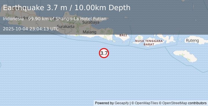 Earthquake SOUTH OF JAVA, INDONESIA (3.7 m) (2025-10-04 23:04:13 UTC)