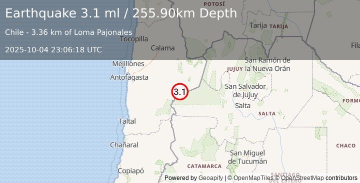 Earthquake ANTOFAGASTA, CHILE (3.1 ml) (2025-10-04 23:06:18 UTC)