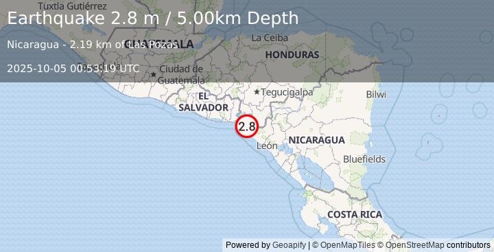 Earthquake NEAR COAST OF NICARAGUA (3.1 m) (2025-10-05 00:53:16 UTC)