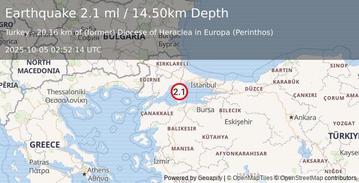 Earthquake WESTERN TURKEY (2.1 ml) (2025-10-05 02:52:14 UTC)