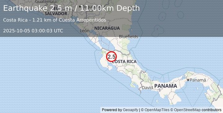 Earthquake COSTA RICA (2.5 m) (2025-10-05 03:00:03 UTC)