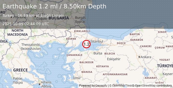Earthquake WESTERN TURKEY (1.2 ml) (2025-10-05 02:44:09 UTC)